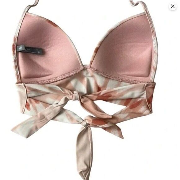 Aerie Perky Triangle Bikini Top-Large-Peach Tie Dye-Lined-Molded Cups-Double Tie - Picture 3 of 7